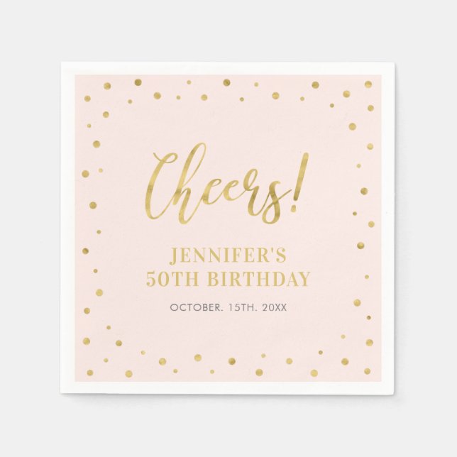 Pink & Gold | Elegant Classic Adult Birthday Party Napkin (Front)