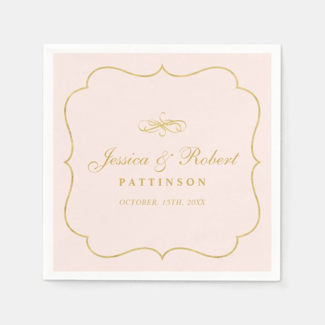 Pink & Gold | Elegant Classic Wedding Napkin (Front)