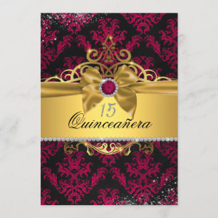 Pink Gold Elegant Damask Quinceanera Invite