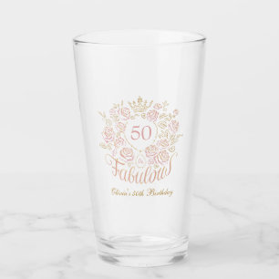 Pink & Gold Elegant Floral 50 & Fabulous Birthday Glass