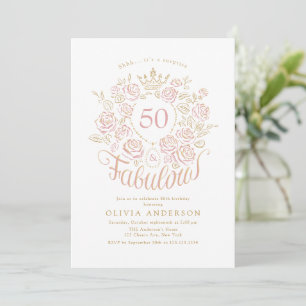 Pink & Gold Elegant Floral 50 & Fabulous Birthday Invitation