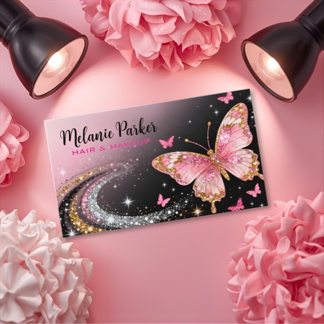 Pink Gold Elegant Glitter Butterfly  Business Card (Creator Uploaded)
