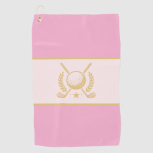 Pink & Gold Elegant Laurel Crest Design Golf Towel