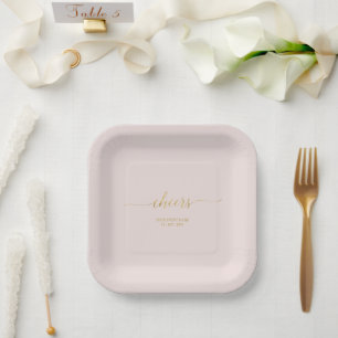 Pink & Gold Elegant  Lettering Cheers Event Party  Paper Plate