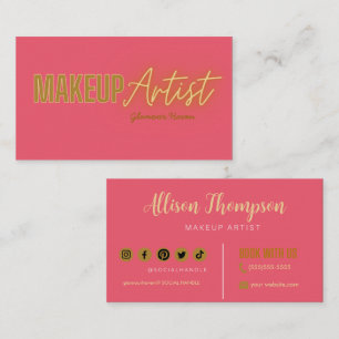 Pink Gold Elegant Makeup Artist   Business Cards