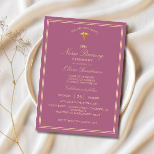 Pink Gold Elegant Nurse Pinning Ceremony  Invitation