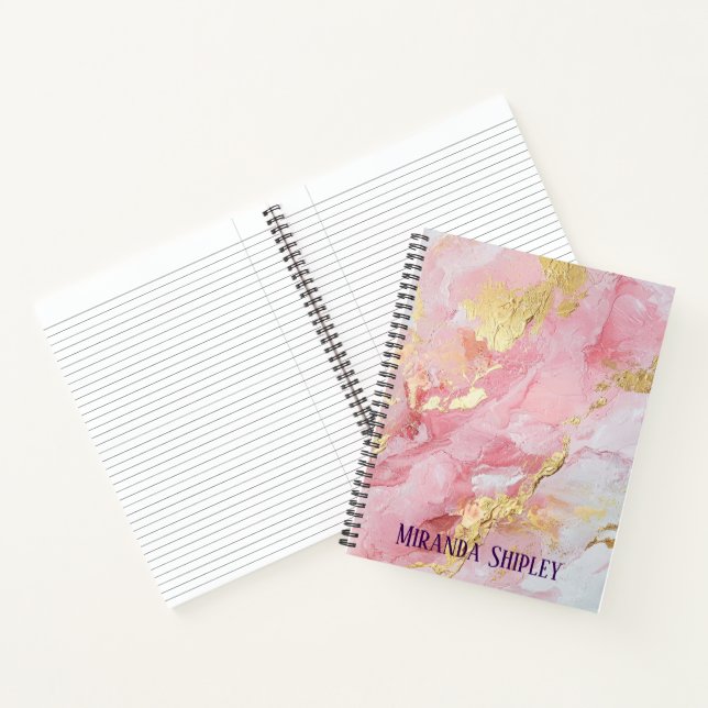 Pink & Gold Elegant Paint Purple Name Notebook (Inside)