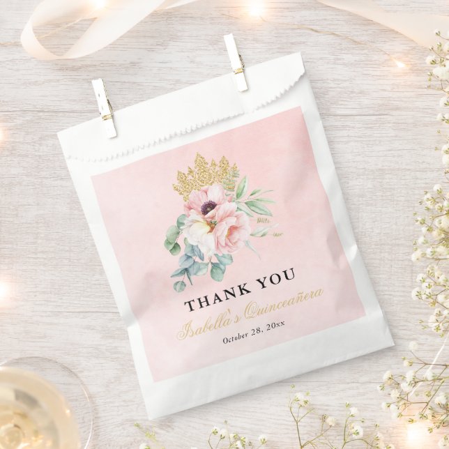 Pink & Gold Elegant Quinceañera Favour Bags (Clipped)