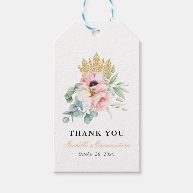 Pink & Gold Elegant Quinceañera Gift Tags (Front)