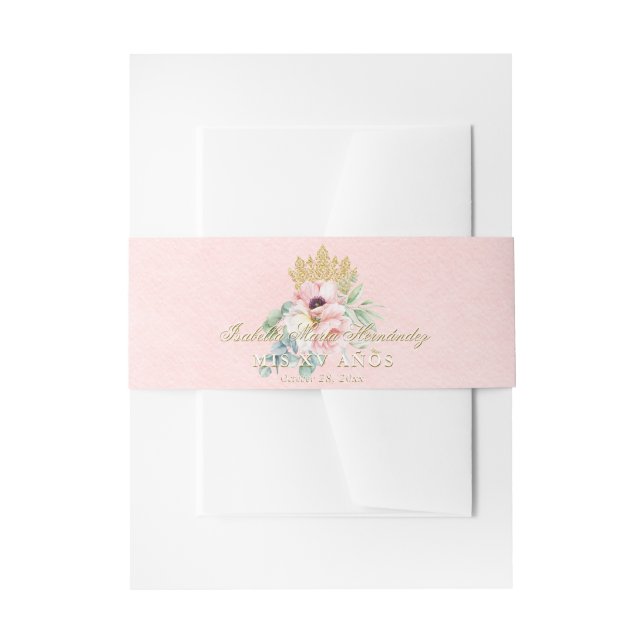 Pink & Gold Elegant Quinceañera Invitation Belly Band (Front Example)