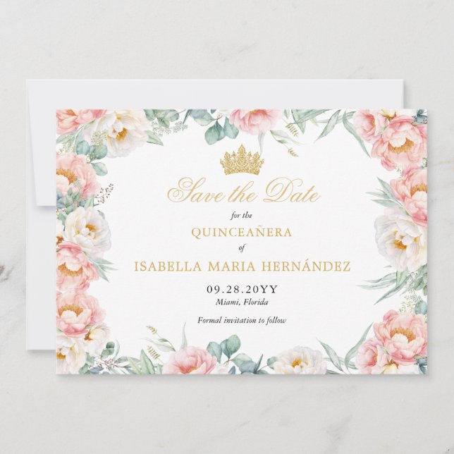 Pink & Gold Elegant Quinceañera Save The Date (Front)