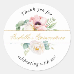 Pink & Gold Elegant Quinceañera Thank You Favour Classic Round Sticker
