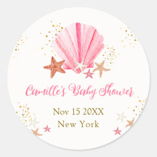 Pink Gold Elegant Starfish Seashell Baby Shower Classic Round Sticker
