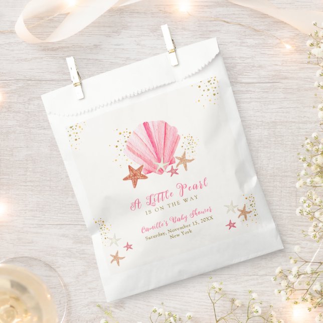 Pink Gold Elegant Starfish Seashell Baby Shower Favour Bags (Clipped)