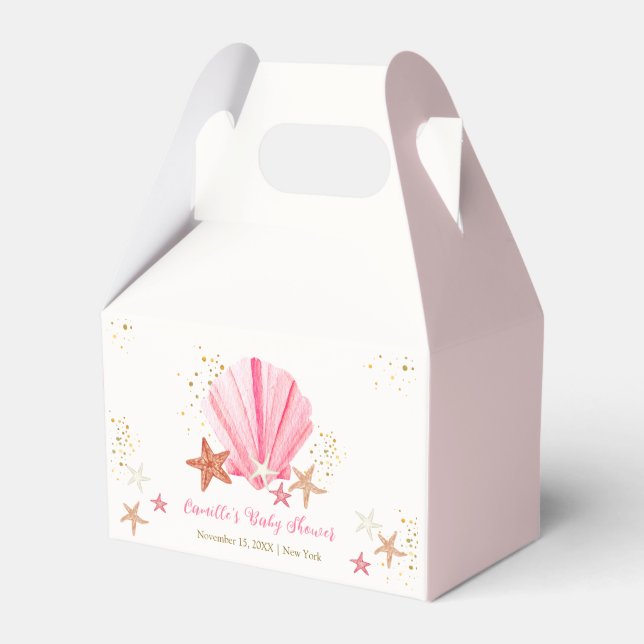 Pink Gold Elegant Starfish Seashell Baby Shower Favour Box (Front Side)