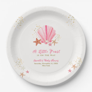 Pink Gold Elegant Starfish Seashell Baby Shower  Paper Plate
