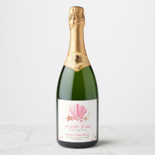 Pink Gold Elegant Starfish Seashell Baby Shower  Sparkling Wine Label