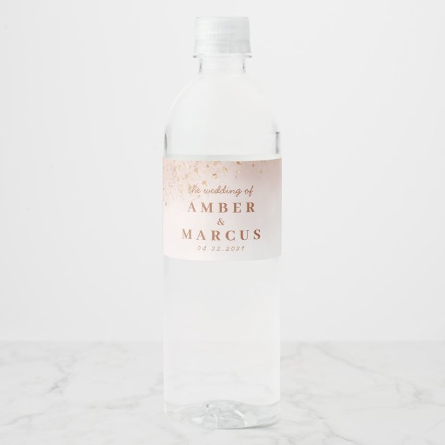 Pink Gold Elegant Wedding Water Bottle Label (Front)