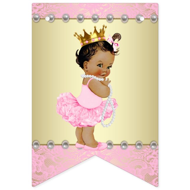Pink Gold Ethnic Ballerina Baby Shower Bunting (First Flag)