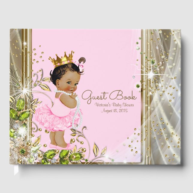 Pink Gold Ethnic Princess Baby Shower Guest Book (Front)