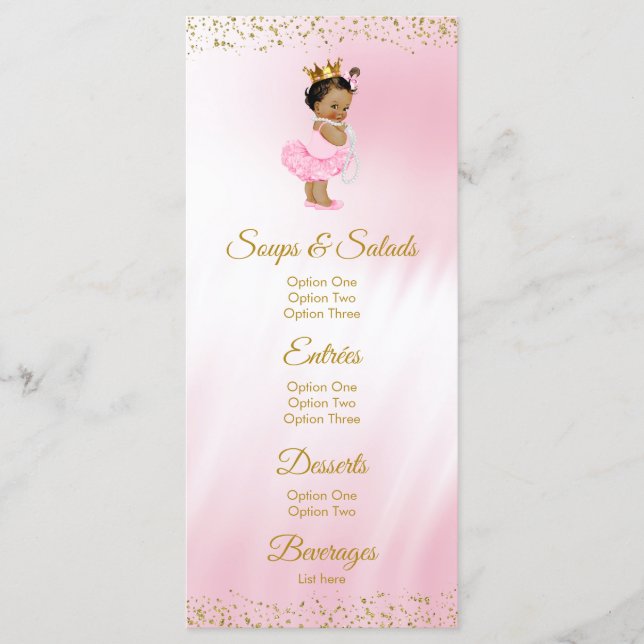 Pink Gold Ethnic Princess Baby Shower Menu (Front)