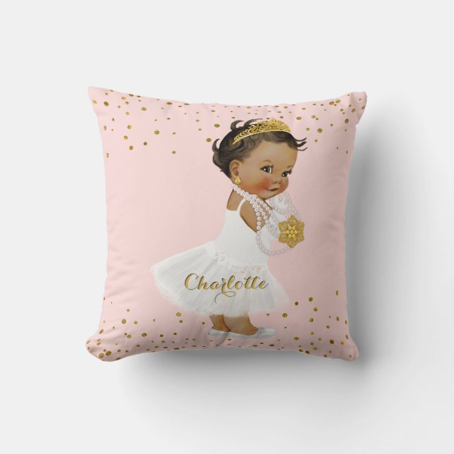 Pink Gold Ethnic Princess Ballerina Nursery Name Cushion (Front)