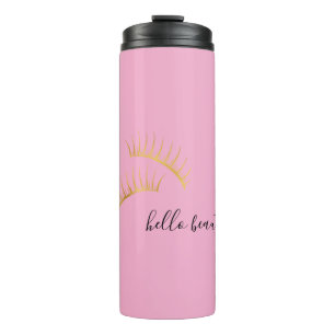 Pink Gold Eyelashes Hello Beautiful Thermal Tumbler