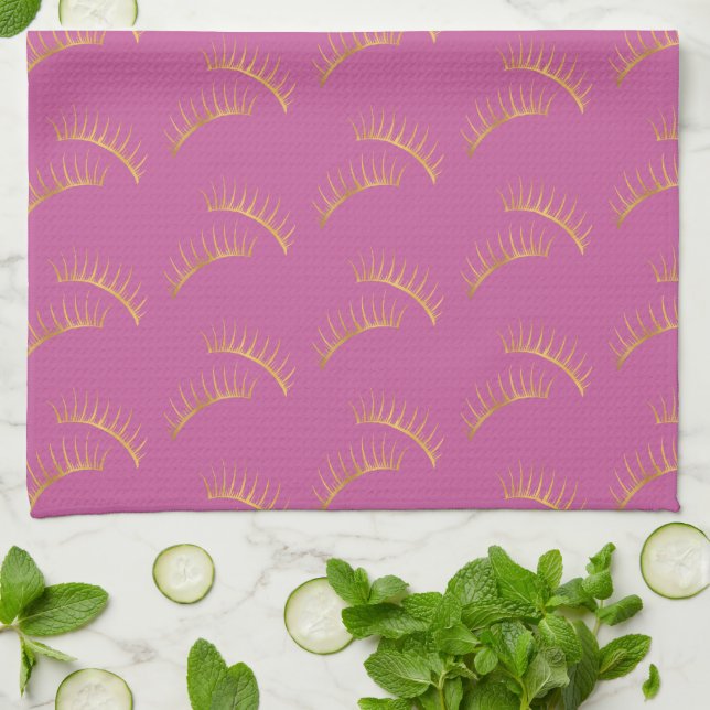 Pink Gold Eyelashes Tea Towel (Folded)