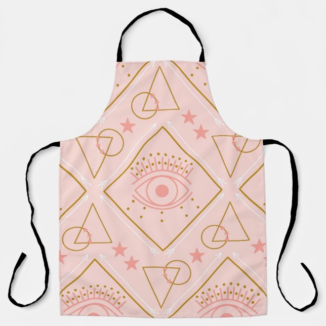 Pink Gold Eyes: Geometric Seamless Design Apron (Front)