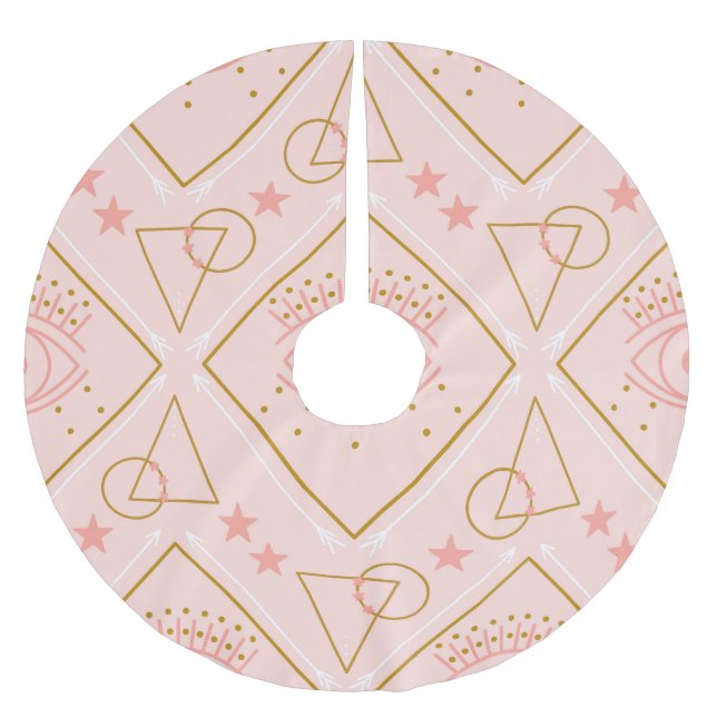 Pink Gold Eyes: Geometric Seamless Design Brushed Polyester Tree Skirt (Front)
