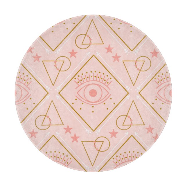 Pink Gold Eyes: Geometric Seamless Design Cutting Board (Front)