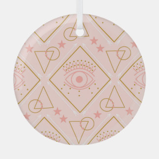 Pink Gold Eyes: Geometric Seamless Design Glass Tree Decoration