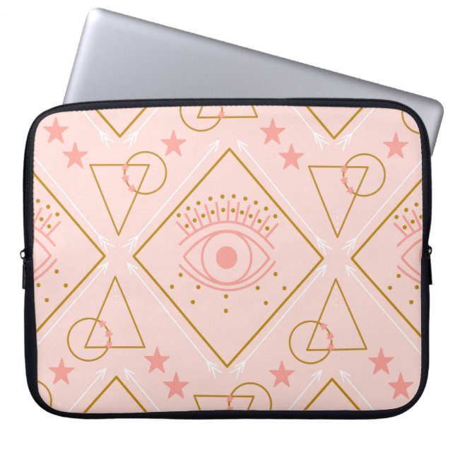 Pink Gold Eyes: Geometric Seamless Design Laptop Sleeve (Front)