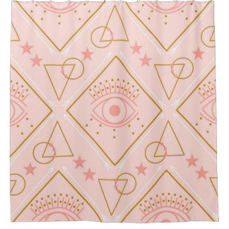 Pink Gold Eyes: Geometric Seamless Design Shower Curtain