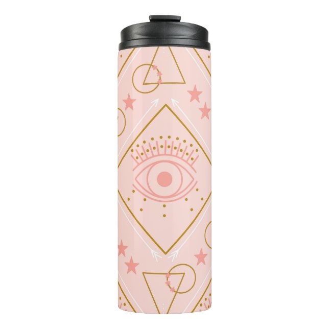 Pink Gold Eyes: Geometric Seamless Design Thermal Tumbler (Front)