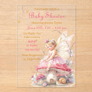 Pink & Gold Fairy Cottage Core Girl's Baby Shower Acrylic Invitations