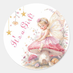 Pink & Gold Fairy Cottage Core Girl's Baby Shower Classic Round Sticker