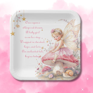 Pink & Gold Fairy Cottage Core Girl's Baby Shower  Paper Plate
