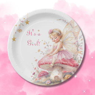 Pink & Gold Fairy Cottage Core Girl's Baby Shower  Paper Plate