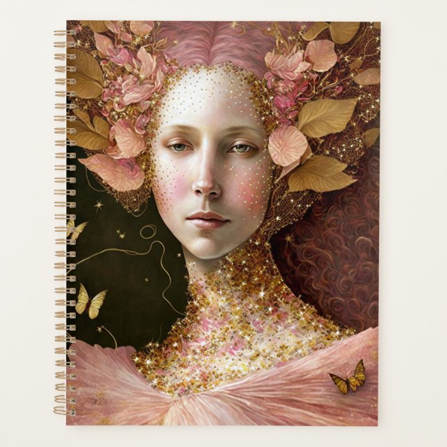 Pink Gold Fairy Fae Woman Fantasy Art Planner (Front)
