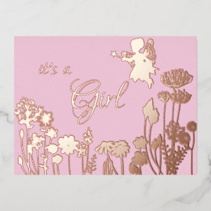 Pink   Gold Fairy it's a Girl Birth Announcement