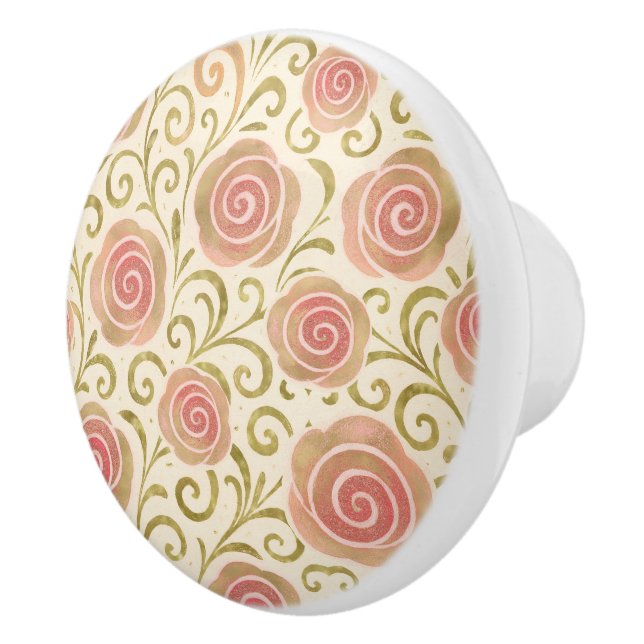 Pink & Gold Fairy Tale Storybook Princess Roses Ceramic Knob (Right)