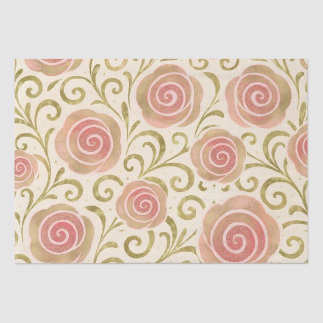Pink & Gold Fairy Tale Storybook Princess Roses Tissue Paper (Front)