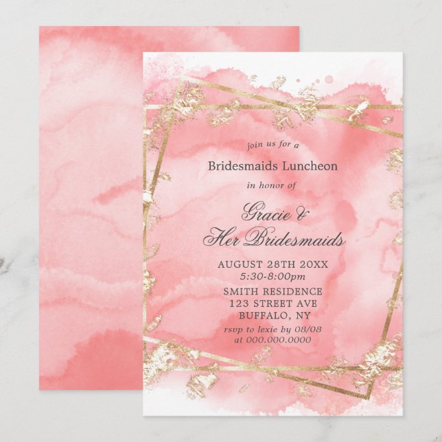 Pink Gold Fairytale Bridesmaids Luncheon Invites (Front/Back)