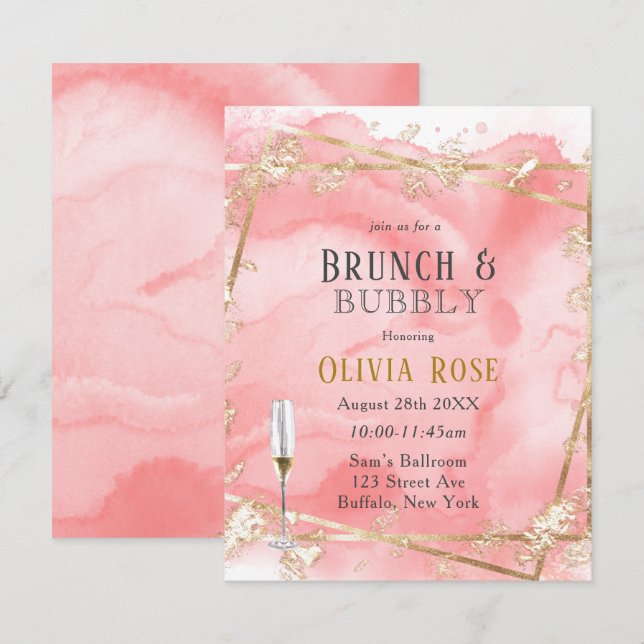 Pink Gold Fairytale Brunch & Bubbly Invitation (Front/Back)