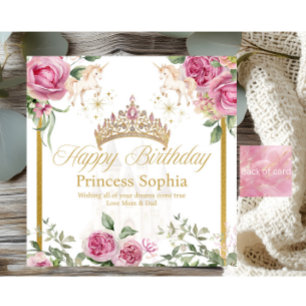 Pink Gold Fairytale Princess Crown Birthday Card