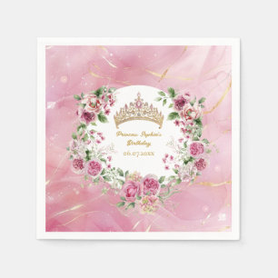 Pink Gold Fairytale Princess Crown Birthday Napkin