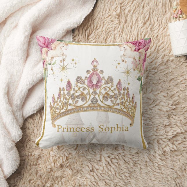 Pink Gold Fairytale Princess Crown Birthday Party  Cushion (Blanket)