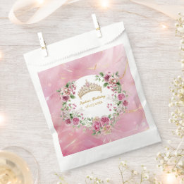 Pink Gold Fairytale Princess Crown Birthday Party  Favour Bags