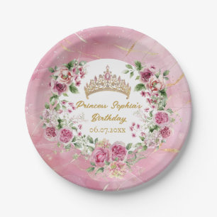 Pink Gold Fairytale Princess Crown Birthday Party  Paper Plate